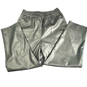 ASOS Black Faux Leather Paperbag Elastic Waist Straight Leg Pull On Pants Size 4